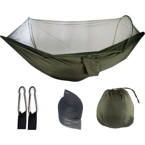 Hamac de voyage ultraléger pour le camping avec moustiquaire, en nylon parachute respirant à séchage rapide, 2 mousquetons de qualité supérieure (1/4)