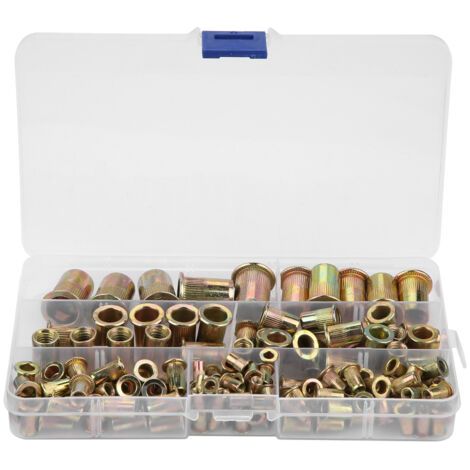 150 écrous à sertir aveugles filetés à tête plate en acier au carbone M3/M4/M5/M6/M8/M10/M12