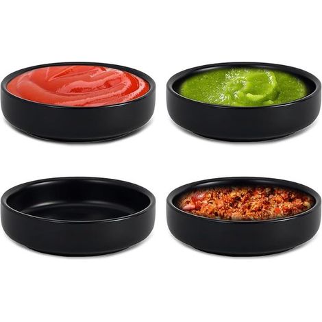 Dipschalen-Set – 4-teiliges Set, 8,6 x 2,5 cm – Runde Sojasaucenschalen – Stapelbare Saucenschalen für Dips, Ketchup, Senf und Sushi (Matt Schwarz) (1/5)