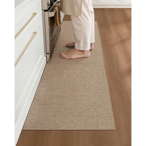 Tapis de cuisine antidérapant et lavable, 43 x 150 cm, beige foncé
Tapis pour devant d'évier, tapis-chemin absorbant, tapis de couloir tissé fin (4 mm) avec envers en caoutchouc (1/5)