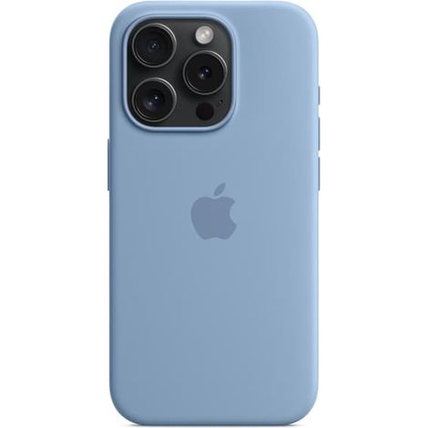 Étui magnétique en silicone pour iPhone 15 Pro Max, compatible MagSafe, bleu clair.
