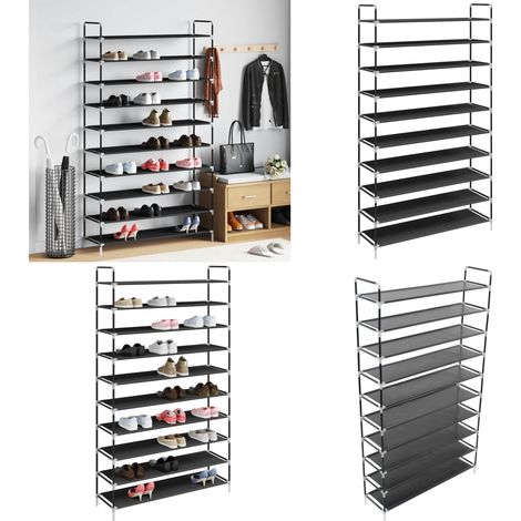 Schuhregal mit 10 Ablagen Metall und Vliesstoff Schwarz - Schuhschrank - Schuhregal - Garderobe - Aufbewahrungssystem - Schrank - Home & Living (1/5)