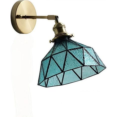 Applique murale en laiton style cristal bleu chambre lampe de chevet salle de bain vestiaire fond miroir mural lampe murale en verre créative lumière chaude (1/3)