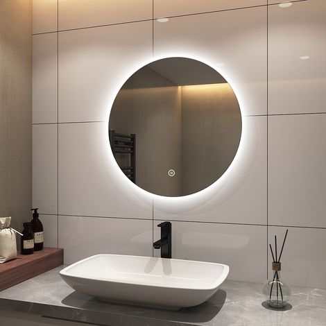 S'AFIELINA Miroir lumineux de salle de bain Rond Miroir Maquillage avec Interrupteur Tactile,Blanc Froid 6500K,∅60 cm
