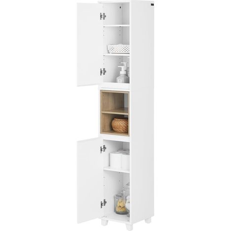 Sobuy – Colonne de salle de bain BZR147W – Meuble de rangement étroit avec 2 portes – Dimensions 30 x 30 x 170 cm – Bois MDF blanc (1/5)