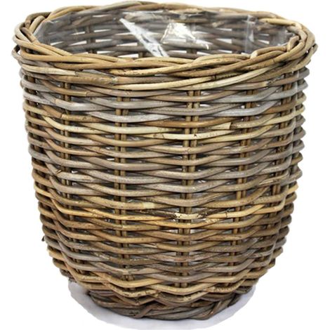 VAN DER LEEDEN Rattan Übertopf Grau konisch mit Folienauskleidung Ø 36 cm