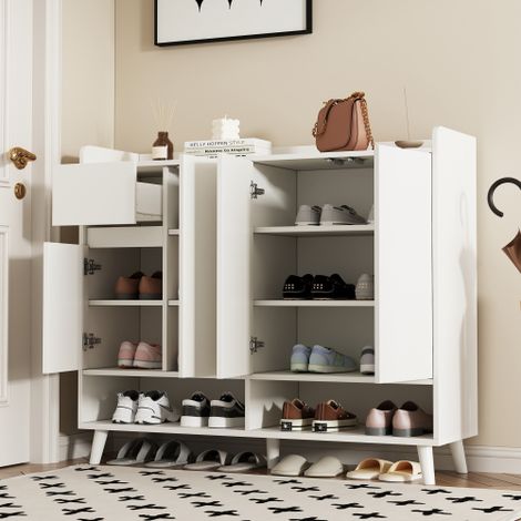 Buffet, commode et meuble à chaussures modernes offrant un vaste espace de rangement, dotés de 4 portes, 1 tiroir et une étagère réglable — Idéal pour la salle à manger, le salon ou la cuisine.