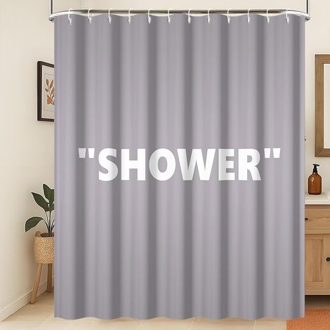 Rideau de Douche Gris et Blanc Art Abstrait Moderne Mot drôle et concis Rideau de Salle de Bain Minimalisme Contemporain Esthétique Gris Polyester Décoration de Salle de Bain 180x220cm (1/4)