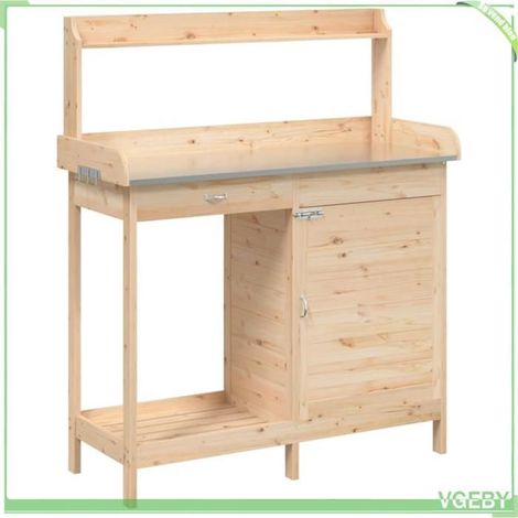 Table de rempotage - FAFEICY - 156343 - Bois sapin massif - Dessus recouvert zinc - Rangement tiroir/armoire/crochets (1/5)