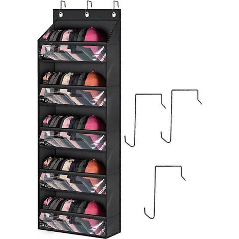 Porte-chapeaux à suspendre à une porte, organisateur de chapeaux transparent à poches profondes pour placard ou mur avec 3 crochets. (1/5)