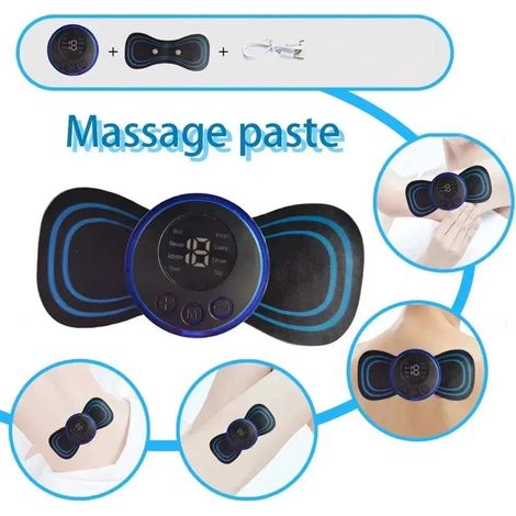 Tapis de massage électrique portable avec écran LCD pour la nuque et le corps entier. Massage complet et relaxant, soulagement de la fatigue. Coussinets en gel adhésifs et fins.-AquaForge (1/5)