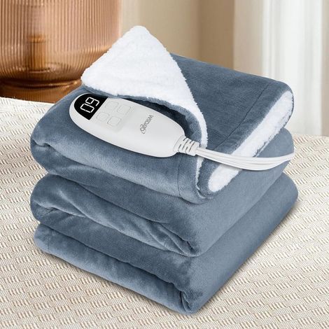 Couverture Chauffante 160x130cm avec Arrêt Automatique 9 Niveaux de Chauffage & 10 Minuteurs Protection Surchauffe Lavable pour Maison & Bureau Gris (1/5)