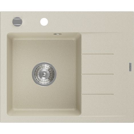 Mexen Ben évier en granit 1 bac avec égouttoir gauche 600 x 500 mm, beige, siphon chromé - 6522605000-69 (1/5)
