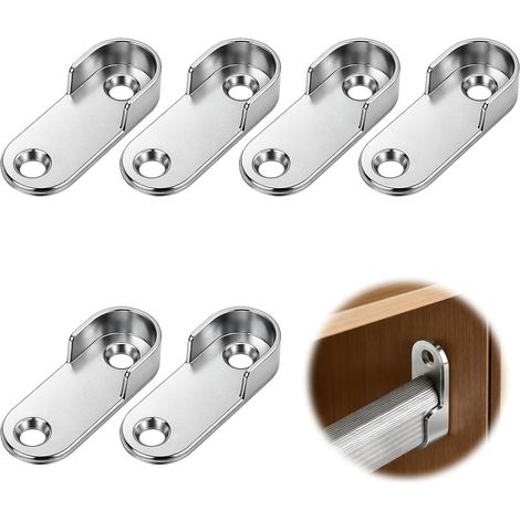 6 Pièces Support Penderie, Supports Robustes pour Barres Penderie, Support Tringle en Métal pour Barre Ovale, Montage Facil, Fixation Tringle Penderie, Supports Ronds Argentés, Taille Compacte (1/5)