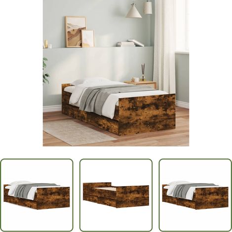 vidaXL Bois d'ingénierie - Cadre de lit sans matelas chêne fumé 75x190 cm (1/5)