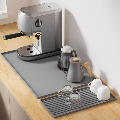 Tapis de séchage, tapis de séchage 2 en 1 gris, sous-couche en silicone, machine à café, protection antidérapante, dessous de verre absorbant l'eau, évier (1/5)