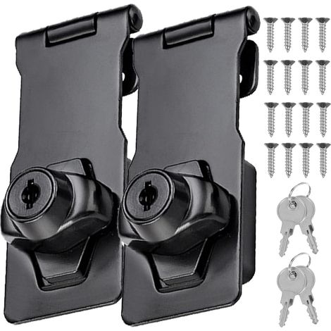 Lot de 2 verrous de porte avec clé, verrou de sécurité, verrou de meuble, verrou de porte coulissante, verrou de sécurité verrouillable pour meubles (Noir) (1/5)