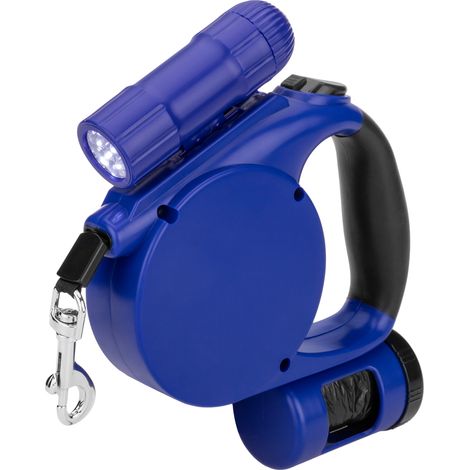 PrimeMatik - Correa extensible para mascotas color azul con dispensador de bolsas