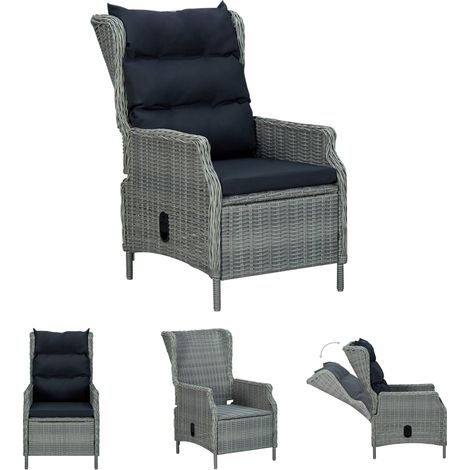 YOUTHUP Verstellbarer Gartensessel mit Auflagen Poly Rattan Hellgrau (1/5)