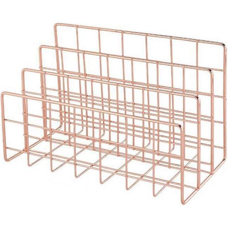 Organiseur de bureau en maille métallique, trieur de courrier, plateau de tri, organiseur de dossiers, serre-livres, porte-livres - Or rose (1/5)