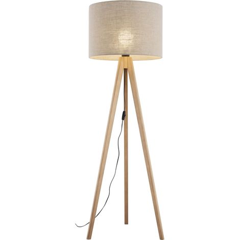 Lampadaire métal tissu 145 cm trépied pin beige E27 lampadaire scandinave