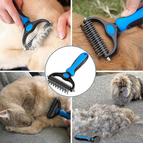 Peigne de toilettage professionnel pour chiens et chats, brosse à poils longs pour chiens et chats, pour retirer le sous-poil (rose, grand format) (1/2)
