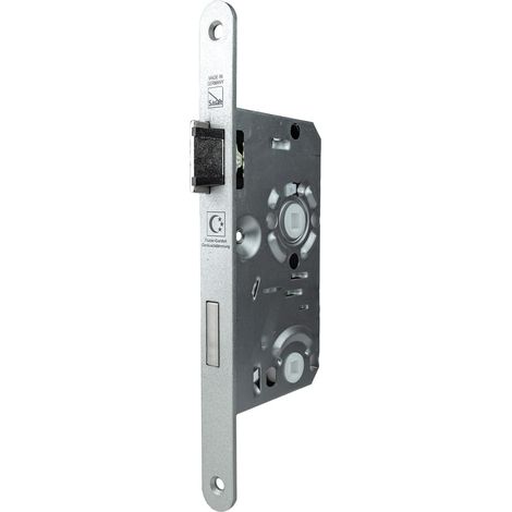 Serrure à encastrer pour portes de salle de bain avec pêne silencieux Serrure WC 141360K DIN gauche Têtière 20 mm ronde Axe 55 mm Nickel argent (1/4)