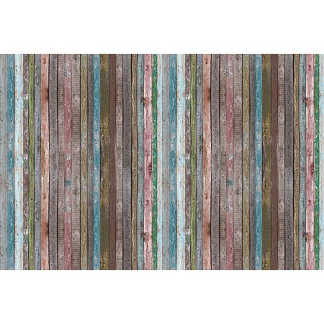 Papier peint panoramique aspect bois vieilli | Tapisserie panoramique multicolore moderne | Papier peint panoramique pour salle de bain - 267 x 400 cm (4 pièces) (1/2)