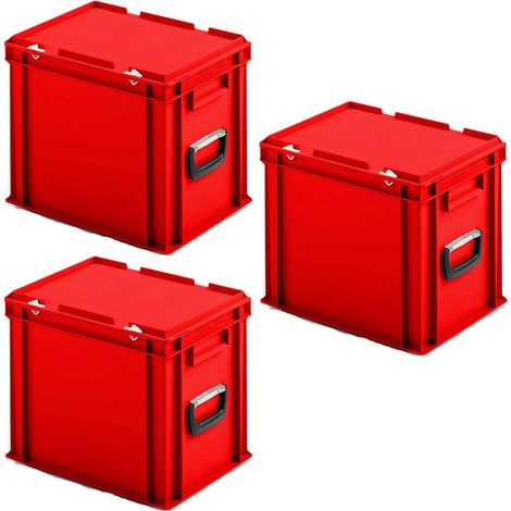 BRB 3x Euro-Stapelkoffer mit 2 Tragegriffen, PP, LxBxH 400x300x330 mm, rot