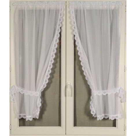 Homemaison – Paire de rideaux à bord macramé blanc 65x160 cm – 100% polyester – Ourlet passe tringle pour installation rapide – Lot de 2 (1/3)