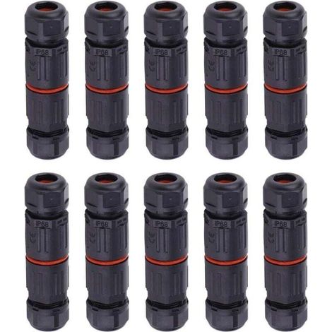 10 PCS IP68 Etanche Connecteur de Câble Electrique, Femelle 3 Broches Connecteurs Etanches Prise de Courant Extérieure Raccord de Connecteur Fil Etanche