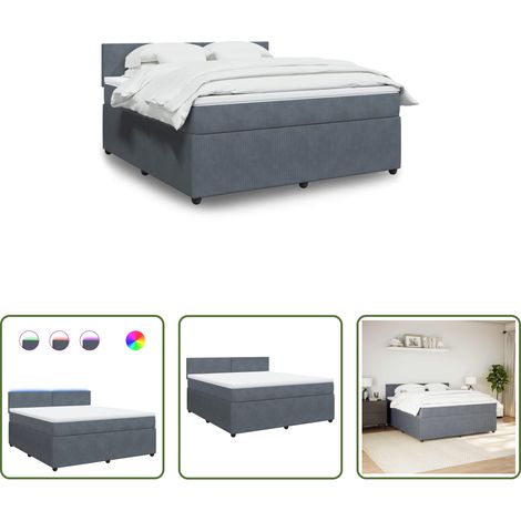 vidaXL Surmatelas - Sommier à lattes de lit et matelas Gris foncé 180x200cm Velours (1/5)