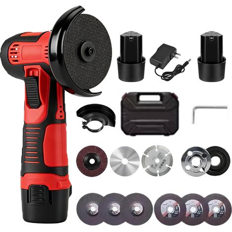 Mini meuleuse d'angle sans fil 12 V avec 2 batteries de 1200 mAh 18000 PRM, meuleuse d'angle avec 6 disques à tronçonner de 75 mm, kit mini meuleuse d'angle sans fil, pour couper et (1/5)
