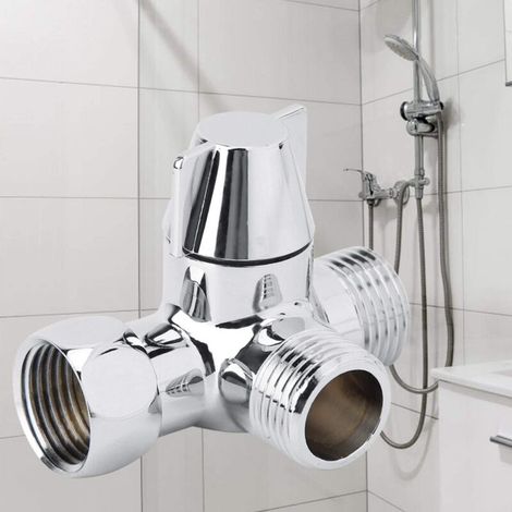 3 Voies G1/2" Vanne de Dérivation D’Eau, Vanne de Douche en Laiton Antirouille Tuyau de Salle D’Eau Vanne de Commande de Connecteur en Forme de T de Galvanoplastie, pour Pulvérisateur de Douche (1/5)