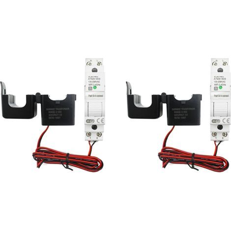2X Tuya Smart WiFi ÉLectricité KWH Compteur Din Rail Monophasé AC 110V 230V CT AC Meter App Moniteur en Temps RéEl (50A) (1/4)