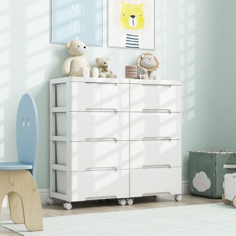 Meuble de Rangement sur Roulettes Commode Verticale à 4 Tiroirs Roulettes Universelles et Verrouillables Chariot de Rangement Blanc (1/2)