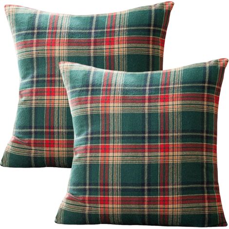 Taie D Oreiller Noel - Tartan Rouge Vert - 45x45 Cm - Double Face - Lot De 2 (1/5)