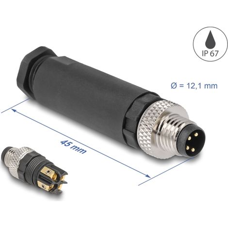 Delock M8 Conector codificado A de 4 pines macho para montaje con conexión por tornillo