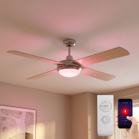 V-Tac – Ventilateur de plafond LED avec télécommande – Changement de couleur RVB – 3 niveaux de vitesse – Pales réversibles – 2x 8,5W 806lm 2700-6500K (1/5)