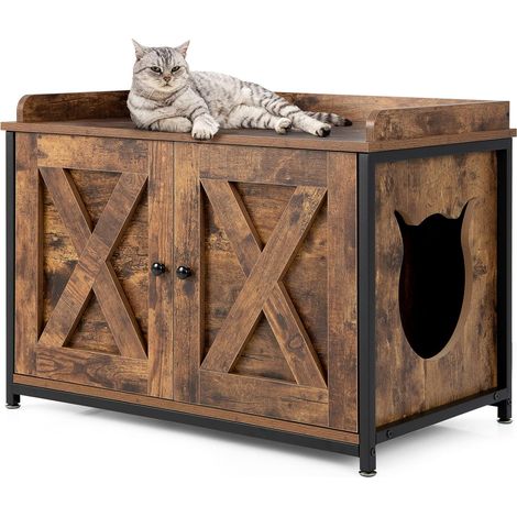 COSTWAY Lettiera per Gatti con Porta Apribile, Ingresso Laterale e Divisorio Rimovibile, Casetta per Gatti Multiuso, Adatto a Soggiorno, Ingresso e Camera da Letto, Portata 45 kg, 80 x 50 x 58 cm (1/5)