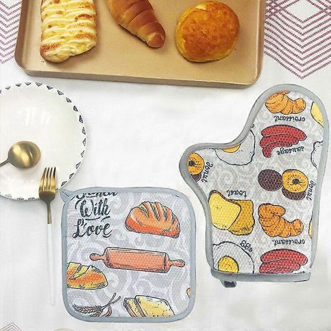 Ensemble de deux pièces comprenant un tapis de cuisine résistant à la chaleur et des gants pour plaque de cuisson/four, gants de cuisson et de pâtisserie tropicaux résistants à la chaleur et adaptés a (1/5)