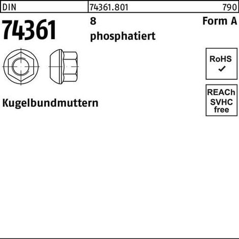 Ecrou à embase sphérique DIN 74361 AM 20x1,5 SW27 8 phosphaté 100 pièces