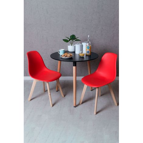 Conjuntos de mesa y sillas - Conjunto Mesa Tower Redonda 80 cm Negra y Pack 2 Sillas Kelen - Rojo (1/5)