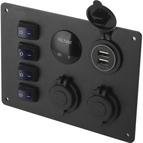 Panneau interrupteur étanche 4 positions avec double port USB, affichage tension et prise 12V pour auto, bateau, camping-car (1/5)