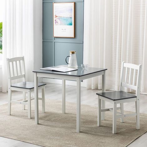 Classic Solid Wooden Dining Table and 2 Chairs Set Kitchen Home 2+1 GREY (1/5)