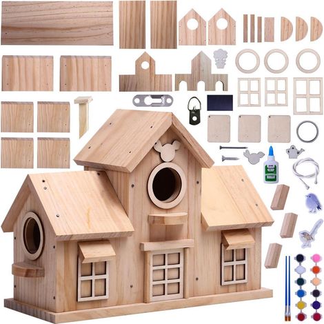 Vogelhaus aus Kiefernholz mit doppeltem Eingang und Sitzstangen