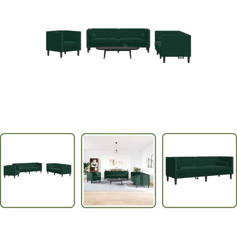 vidaXL Ensemble de canapé Chesterfield et traversins 3 pcs vert foncé (1/5)