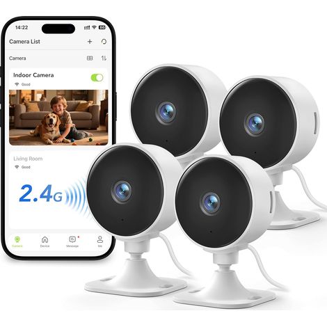 4 Pack Camera Surveillance WiFi Interieur, 1080P Caméra Intérieur pour Bebe/Animaux, Vision Nocturne, AI Détection, Audio Bidirectionnel, Compatible Alexa, Abonnement Cloud/SD Local, 2,4GHz WiFi (1/5)