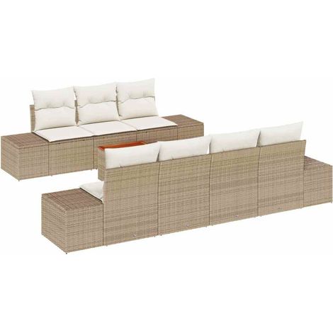 Garden Sofa Set with Cushion 8 pcs Beige Poly Rattan vidaXL (1/5)