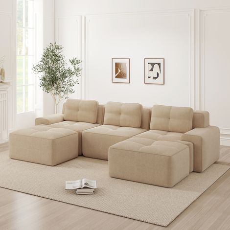 Sofá modular de pana sin montaje beige OKMYHOME (1/5)